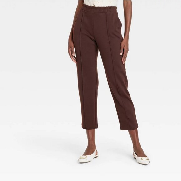 Women's High-Rise Tapered Ankle Knit Pull-On Pants - A New Day™ Brown XS - Picture 1 of 3